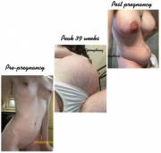 Reddit user /u/kissmythong got knocked up 9 months ago after months of posting creampie pics. She recently made a collage of how it changed her body.