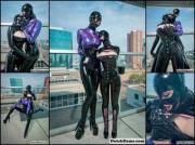 Latex Lucy and Dutch Dame in tight shiny rubber