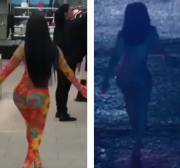 Cardi walking away clothed and naked