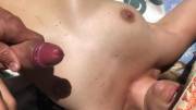 she asked for cum on her tits - pressure was so high it went over her face and hat, but she stayed cool. OC/vid in comments