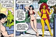 Starfire and Donna Troy by the pool [New Teen Titans #2]