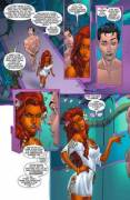 Starfire kissing a boy in the moonlight [Red Hood and the Outlaws #6]