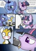 Twilight and Luna help the royal guard relax [2 pages]
