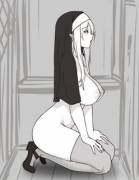 Lewd nun patiently waiting