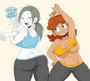 Wii Fit Trainer &amp; Daisy getting ready for Smash (Jinu) [Wii Fit, Super Mario Bros]