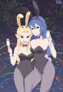 Zelda and Lucina celebrating the New Year's with bunnygirl outfits (R3dFiVe)