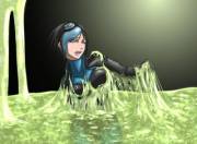 Heroine stuck in a slime pool. (BHM)