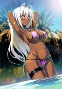 White-haired beauty about to take a swim
