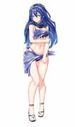 Lucina shy to be in such a revealing swimsuit