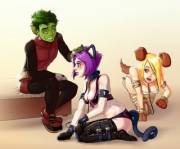 Beast Boy with his loyal Titans