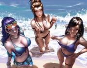 Time for Widowmaker, Brigitte &amp; Pharah to enjoy the waters (Liang Xing)