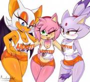 Rouge, Amy, and Blaze Working at Hooters [FlameLoneWolf]