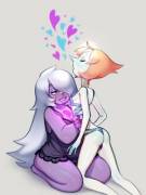 Amethyst and Pearl getting ready to fuse