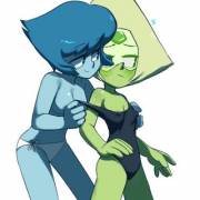 Lapis stripping down a fairly nervous Peridot