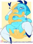 Topaz with her hands full of Aquamarine