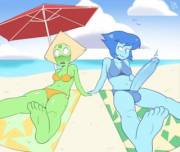 Lapis having a need at the beach, that only Peridot can relieve