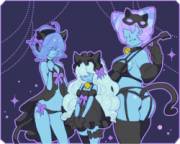 Holly Blue Agate, Sapphire, and Blue Pearl, with their own interpretations of "dress like a kitty for Halloween"