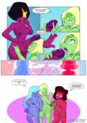 First page of a new comic from Smuitchi, starring Peridot, Sapphire, and Ruby