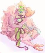 Reposting a picture from the header, with Pearl, Amethyst, and Peridot (BDSM)