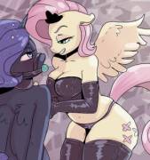 Domme Fluttershy playing with Princess Luna [BDSM] (artist: rainbow-sprinkles)