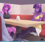 Twilight meeting her brother and sister-in-law for lunch... and a bit more (artist: DarkHazard)