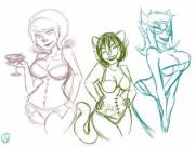 Mom, Nepeta, and Terezi in corsets.