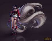 Concept Art of Ahri with gorgeous tails