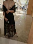 Wife flashing tits at mall