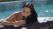 Gorgeous petite latina fucked hard to the pool by a big black cock guy HD