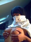 Sultry Hijab lady shows her perfect tits