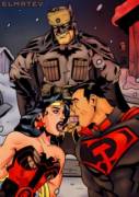 Red Son!Batman gives Wonder Woman and Superman a succ