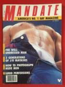 Sweaty, hairy pecs on the cover of Mandate, July 1984