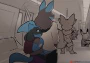 Lucario and Riolu have a quick exchange during their commute [DACAD]