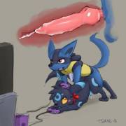 Lucario and Umbreon playing a game [Twang]