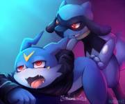 Riolu reminds Veemon who the better monsters are. [Nurinaki]