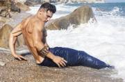 Cristian Mesesan soaked by waves