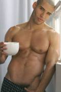 Enjoying his morning cup