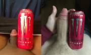Big White Cock and my little black dick vs Monster Energy cans