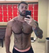Hairy chest showoff
