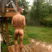 Showering in the yard