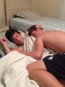 Bros cuddling