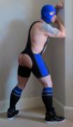 Geared-up wrestler
