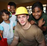 Australian army engineer helping build a school in Indonesia