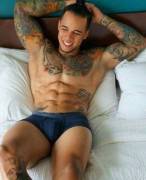 In bed waiting (X-Post /r/hotguyswithtattoos)