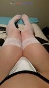 White Heels, Stockings, and G-String On/Off