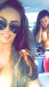 Three topless flashers in the car