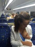 One boob out on public transport.