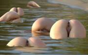 Six wild women bathing in the river and also to escape the heat, a prize winning photograph