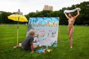 Photographer Erica Simone poses nude in a New York City park