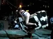 Drunk chick flashes her ass on a mechanical bull (no panties) [gif]